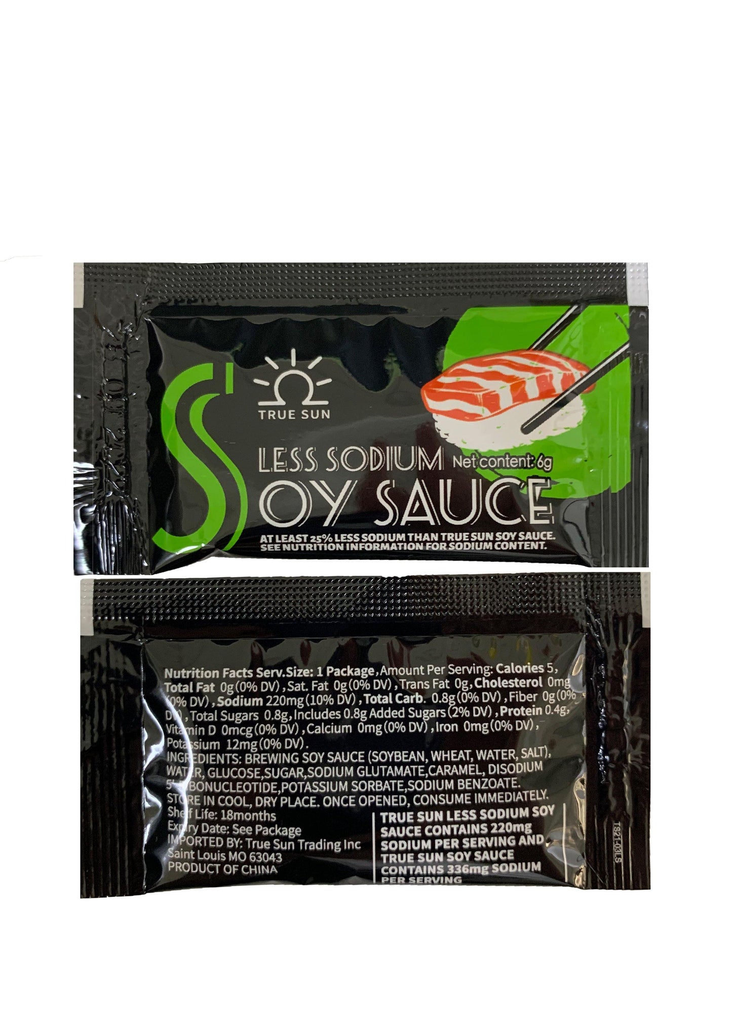 True Sun Low Sodium Soy Sauce 1000 packets/ carton - True Sun