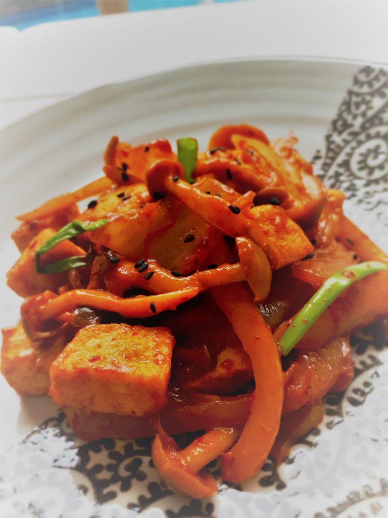Spicy Kimchi Tofu with Bunashimeji Mushrooms - True Sun