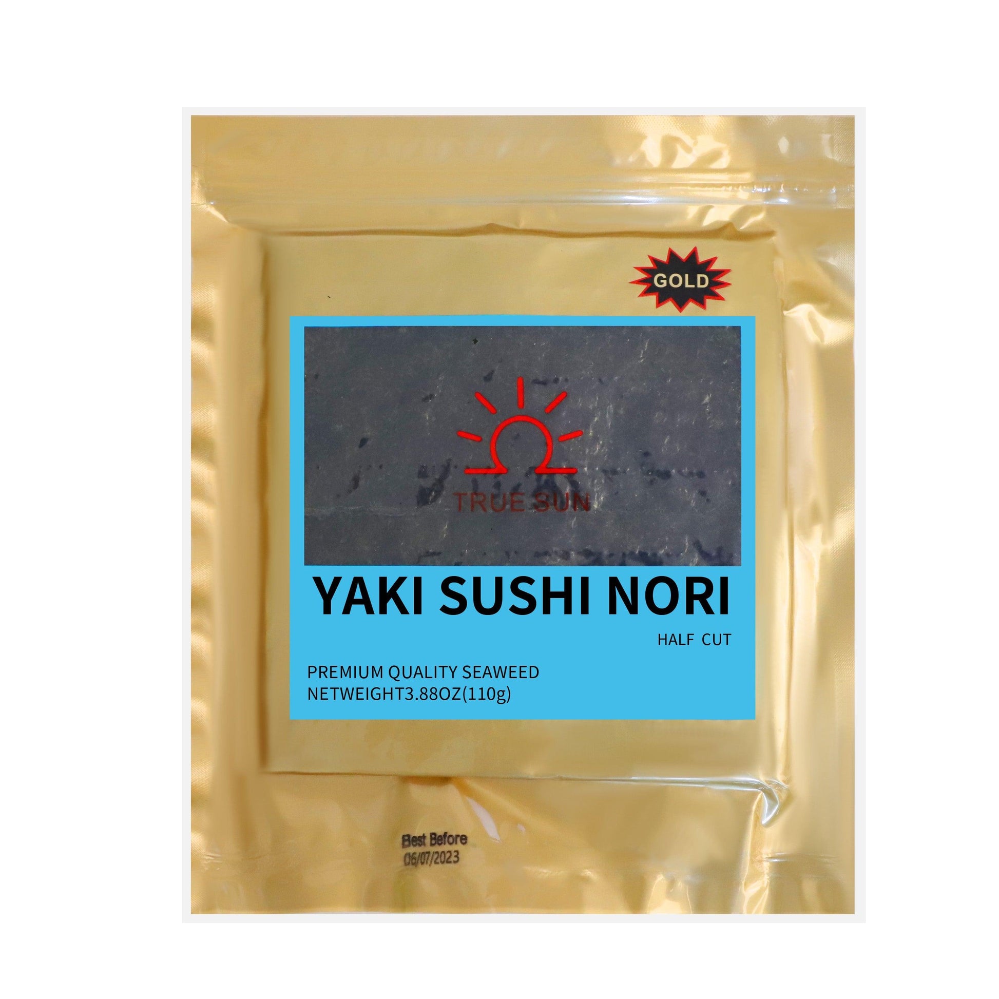 Buy MORE get MORE free True Sun Sushi Nori Blue Gold, Half cut, 100 pieces/bag, 80 bags/carton - True Sun
